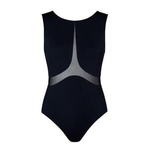 NEW ENERGETIKS misha black tech mesh ladies high neck tank leotard in black